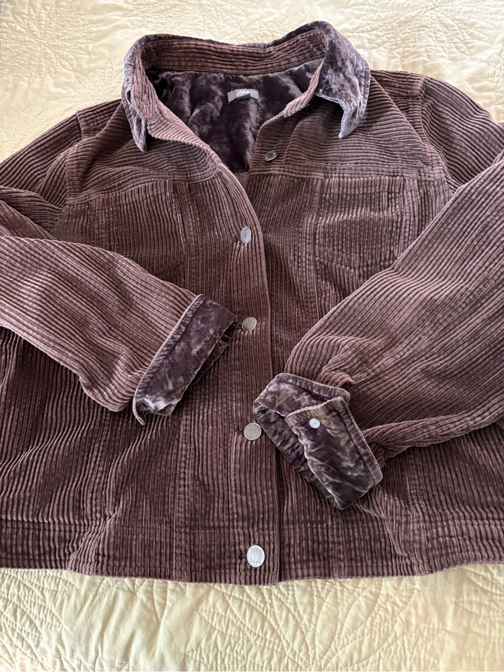J. Jill Corduroy Button-Up Jacket in Brown.